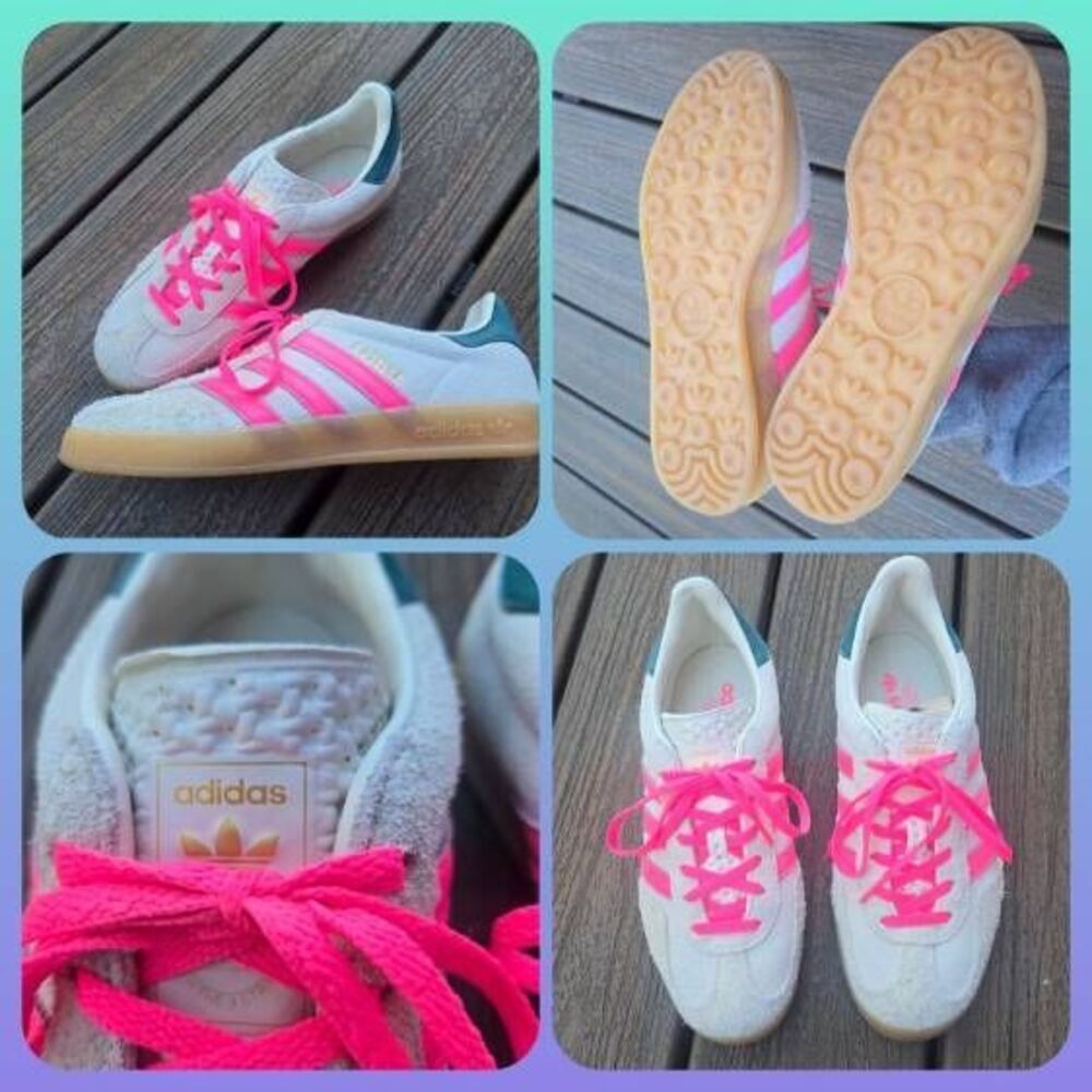 Adidas Gazelle Indoor Women's Shoes, size 8 hot pink white sneakers